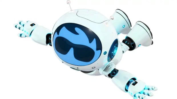 The Agentforce Mascot flying in the air